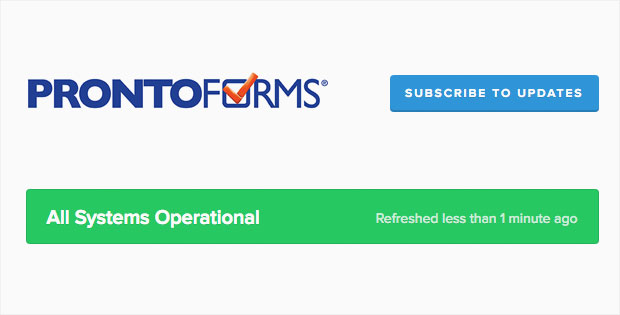 Screenshot of ProntoForms' Status Module - "All Systems Operational"