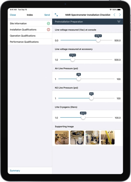Medical installation form screenshot on tablet