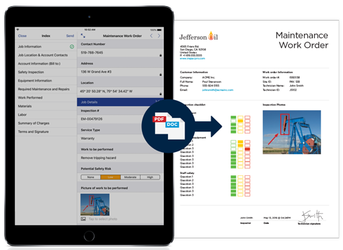 Form on tablet to custom PDF export feature