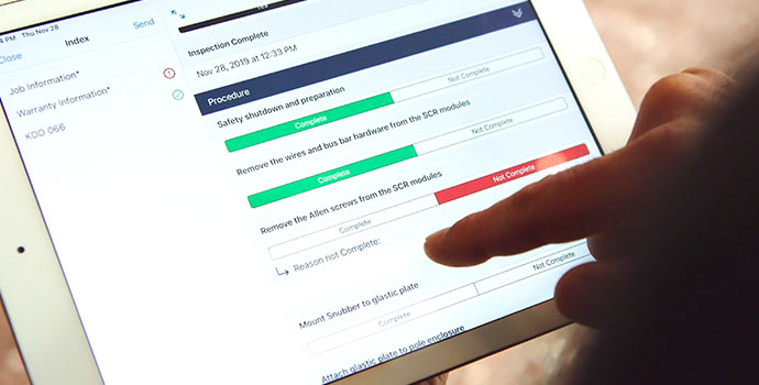Close up screenshot of inspection form on tablet