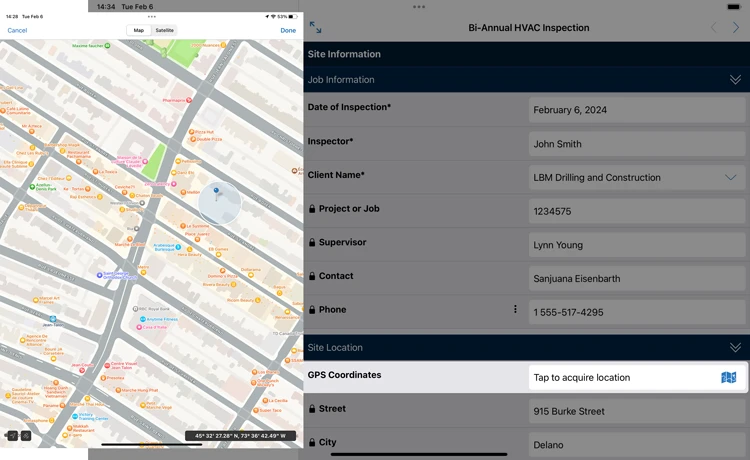 GPS location tracking screenshot