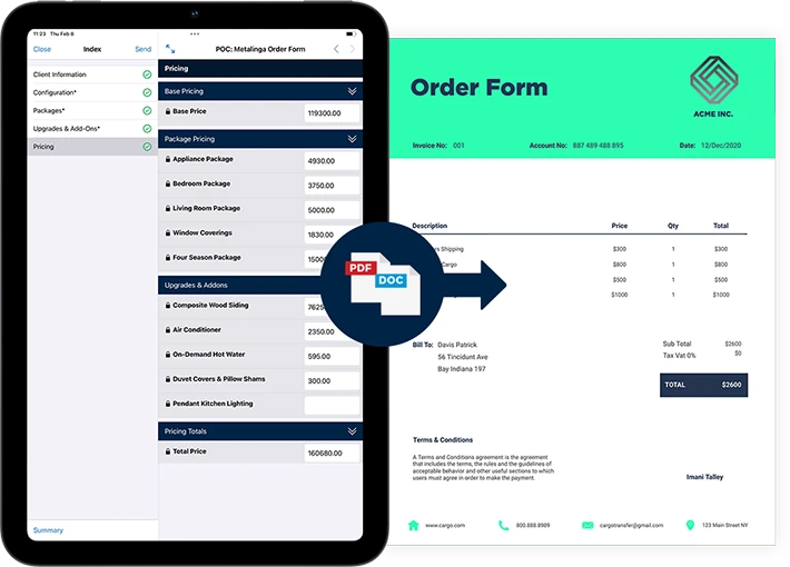 Digital form to custom document output