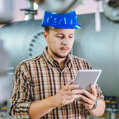 Oil and gas technician looking at tablet