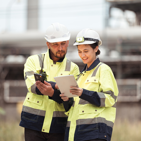 Field technician on tablet