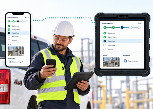 technician switching mobile devices and continuing their active workflow